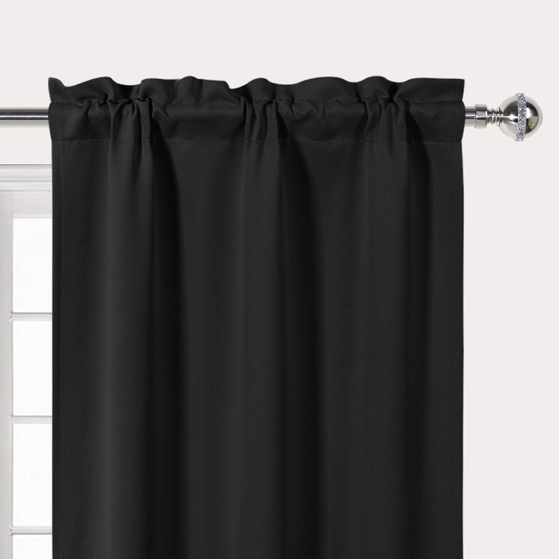 DWCN Black Valance for Windows Rod Pocket Tier Blackout Valance Curtain for Kitchen Bathroom Windows Panel 52x18 inch Long, Set of 1 - Image 3